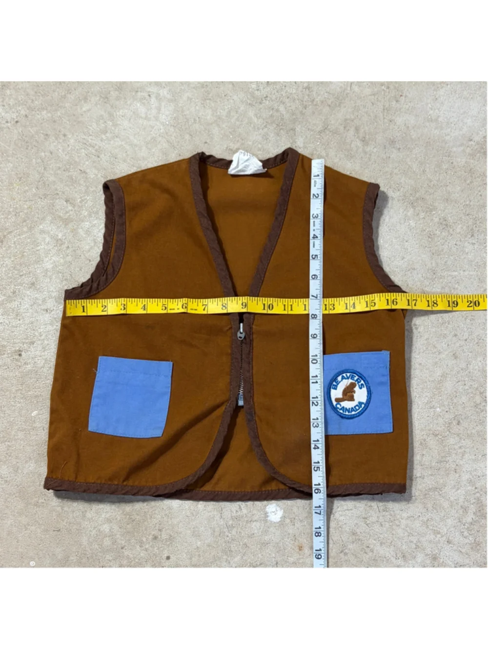 Vintage Beavers Canada Vest Youth Boy’s Size 10 Brown Blue Front Zipper Pockets